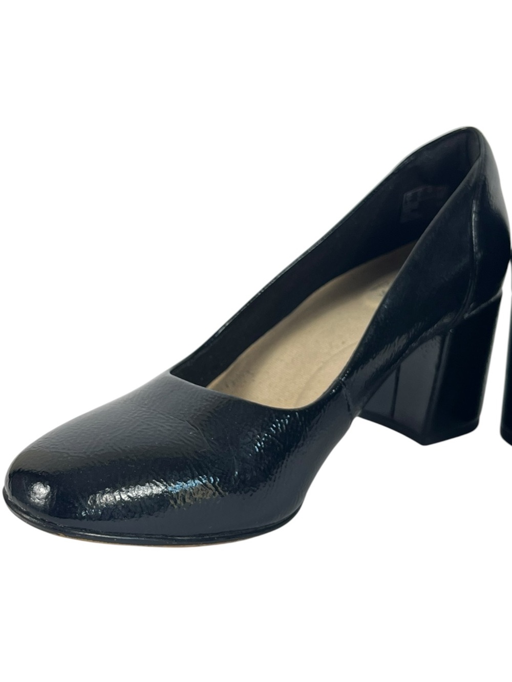 Clarks Classic Black Women's Block Heel Pumps Size 9 M, Black patten - Picture 8 of 10